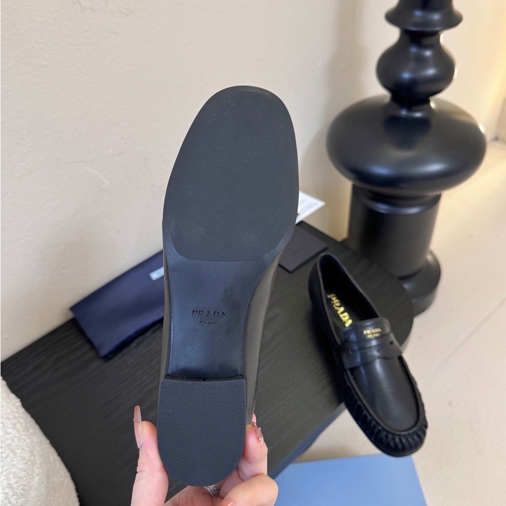 Prada Black Leather Loafers with Gold Accent - Picture 5 of 6
